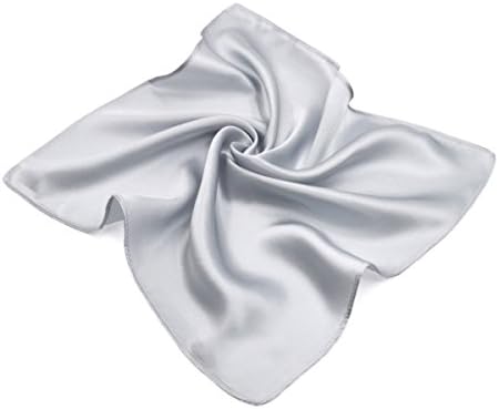 Premium 100% Pure Mulberry Silk Solid Pocket Square Handkerchief Scarf 13.5", Silver Grey