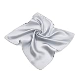 Premium 100% Pure Mulberry Silk Solid Pocket Square Handkerchief Scarf 13.5", Silver Grey