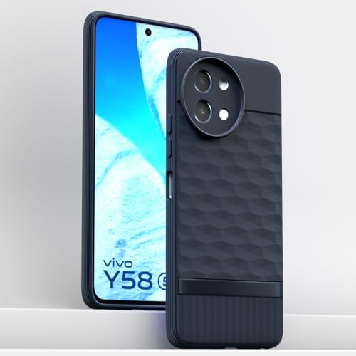Image of Pikkme Back Cover for Vivo Y58 5G / Vivo T3x 5G / Vivo Y200i 5G Camera Protection 3D Hexa Cube Design Silicone Protective Bumper Case (Blue)