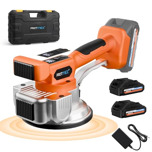 Tile Vibration Tool with 2 * 21V Batteries, Cordless Tile Vibration Max 25000r/Min, Tile Vibrator with 145mm Suction Cup 9 Adjustable Speed Digital Display for Floor Wall