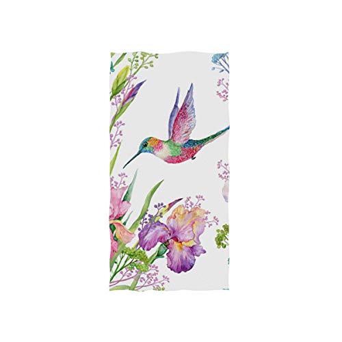 Naanle Watercolor Iris Flower And Hummingbird Spring Nature Floral Print On White Soft Bath Towel Absorbent Hand Towels Multipurpose For Bathroom Hotel Gym And Spa 30"X15" #TOP10