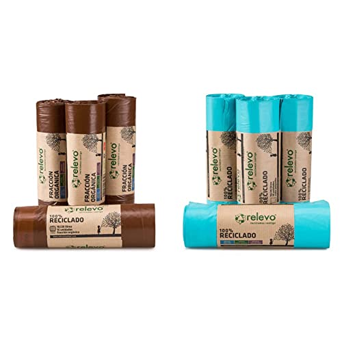 Relevo 100% Reciclado Bolsas de Basura, extra resistentes 10 L, 60 bolsas + 100% Reciclado Bolsas de Basura, extra resistentes 20 L, 60 bolsas Cover