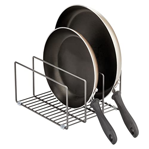 mDesign Metal Pan Organizer for Kitchen Cabinet, Counter, Pantry Shelf - 3 Slots for Baking Sheets, Muffin Pans, Cutting Boards, Frying Pans - Pan Organizer and Storage - Concerto Collection - Black