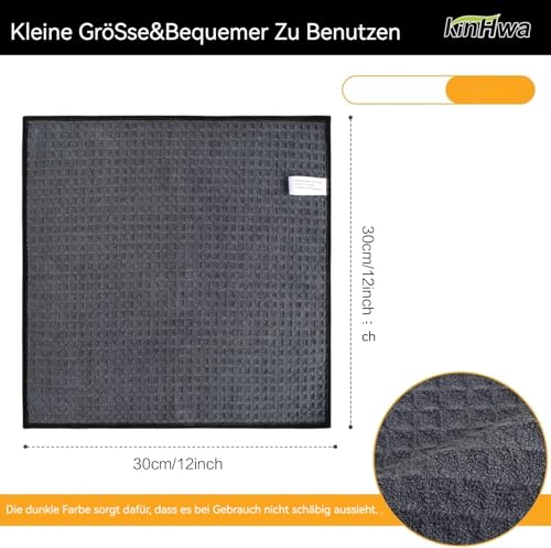 KinHwa 6 Pack Microfibre Drying Towels Waffle Dish Cloth Super Absorbent Washable Kitchen Tea Towels 30 x 30 cm Grey - Image 2