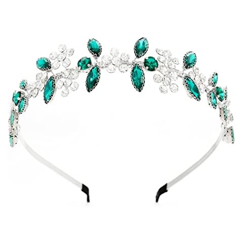 IYOU Crystal Bridal Headband Green Sparkly Rhinestone Wedding Hair Bands Crown Flower Headpiece Tiara Prom Party Hair Accessories for Brides and Bridesmaid Cover