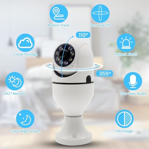 Image of Dr Vision 3MP WiFi Black Light Bulb CCTV Camera for Home Indoor | Full HD | 360 View | Night Vision | Motion Detection | Two Way Audio | Wireless Light Camera with Mobile App V380 Pro (Black Light)