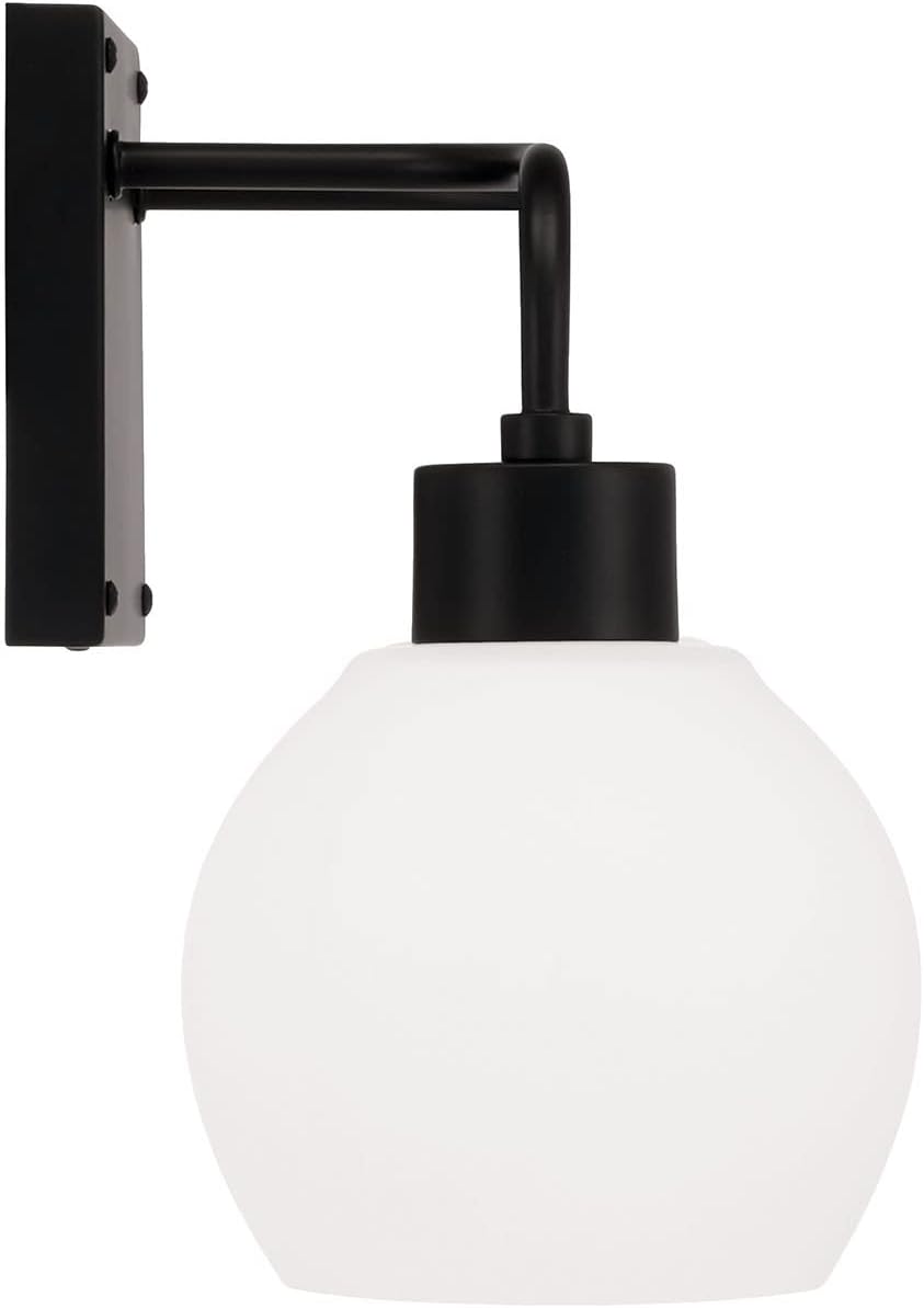 HomePlace by Capital Lighting 120021MB-540 Tanner Transitional Mid-Century White Glass Globe Vanity Light for Bathroom, 2-Light 200 Total Watts, 10" H x 15" W, Black