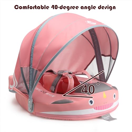 Image of Baby Pool Float with UPF50+ 3D Adjustable Canopy, Add Tail Mambobaby Float Non Inflatable Infant Floats for Pool, Cartoon Narwhal Baby Floats (NPink with Canopy-U05NPCTLUROHML01U05)