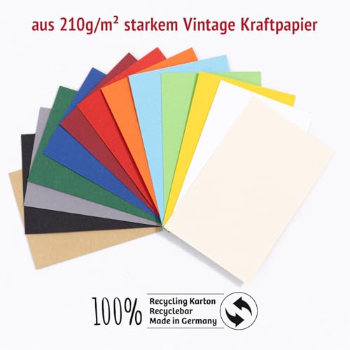 PresentFill 240 Blanko Karten zum selbstgestalten - Business Bunt Mix im Scheckkartenformat als Visitenkarten, Karteikarten, Memokarten, Lernkarten, Made in Germany I 100% Recycling Kraftpapier