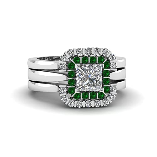 Bague Trio de Diamants double halo en argent sterling et pierre au choix pour mariage