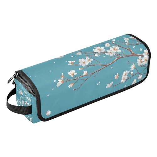 Estuche de viaje 2 en 1 para rizador con almohadilla resistente al calor y organizador para plancha de pelo, rizador, secador de cabello, diseño White Blossoms Teal miniatura 1
