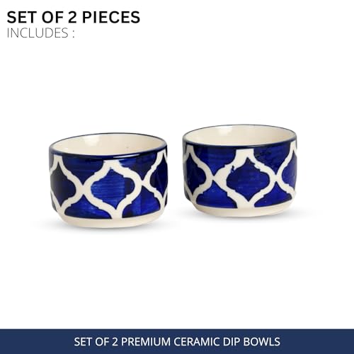 Image of Freakway Hand Painted White Ceramic Dip Bowls | Bowls Set of 2, 40Ml | Bowl for Serving Chutney Bowl /Pickle Bowl /Small (Umrao White)
