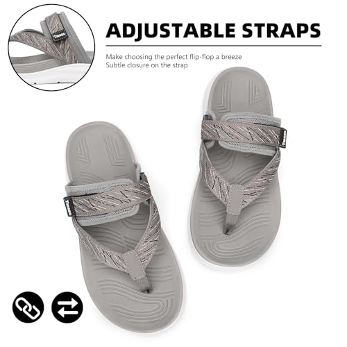 Image of Orthopedic Arch Support Flip Flops for Women Adjustable Strap Double Layer Comfort Sandals Plantar Fasciitis Heel Pain Relief Orthopedic Beach Sandals Wide Grey 10