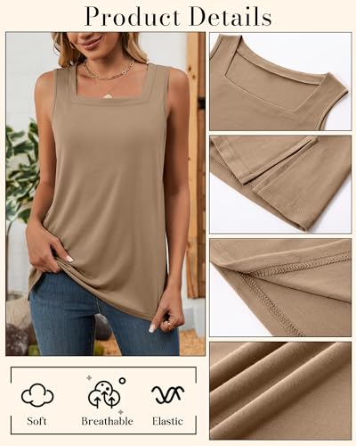 Huukeay 3 Pack Summer Women's Tank Tops Cotton Sleeveless Shirt Loose Fit Square Neck Tank Top with Side Slits3