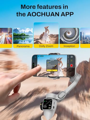 Image of AOCHUAN Gimbal Stabilizer for iPhone & Android, 3-Axis Phone Gimbal with OLED Screen, 7.8 inch Extendable Rod, Face & Gesture Tracking, Ideal for Vlogging, Travel & Video Recording-Smart V8 White