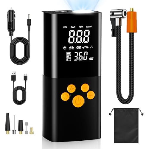 10000Mah Compresor Aire Portatil,160PSI & 2X inflador Ruedas Coche con Doble LCD Digital, inflador electrico luz LED, Manómetro, Apagado Automático para Coche, Moto, Bicicleta, Anillo de Natación
