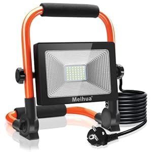 MEIHUA 30W LED Baustrahler 3400LM LED Strahler IP66 Wasserdicht Arbeitsleuchte 3.5M Kabel Flutlicht LED Fluter mit Stecker 6500K Kaltweiß Arbeitsscheinwerfer für Werkstatt Baustelle Garage