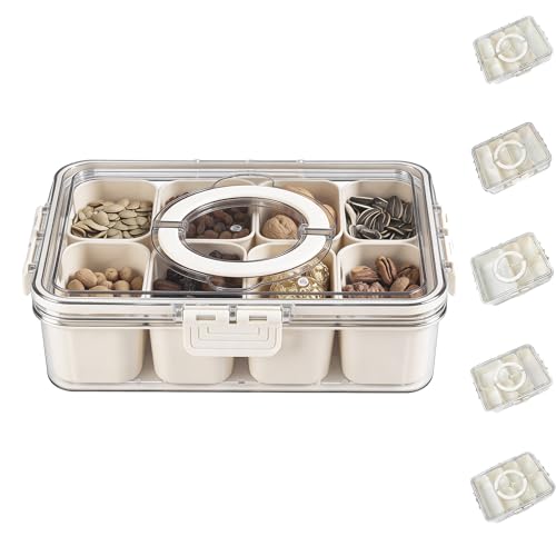 Bandesun Divided Serving Tray with Lid and Handle - Snackle Box Charcuterie Container for Portable Snack Platters - Clear Organizer for Candy, Fruits, Nuts, Snacks - Perfect for Party, Entertaining