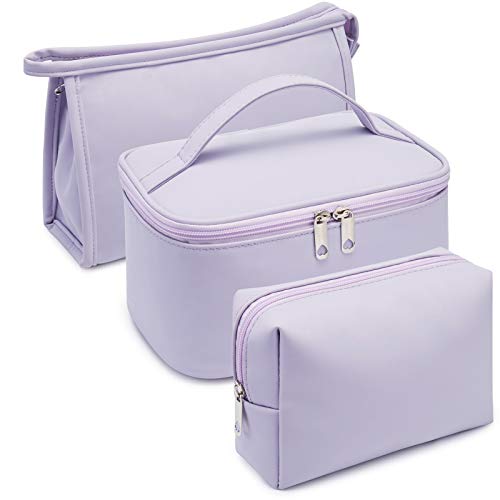 WANDF 3 Piezas Neceser Maquillaje Bolsa Cosmética Portátil Organizador de Maquillaje Bolsa de Aseo Resistente al Agua para Mujeres (L-Púrpura) Cover