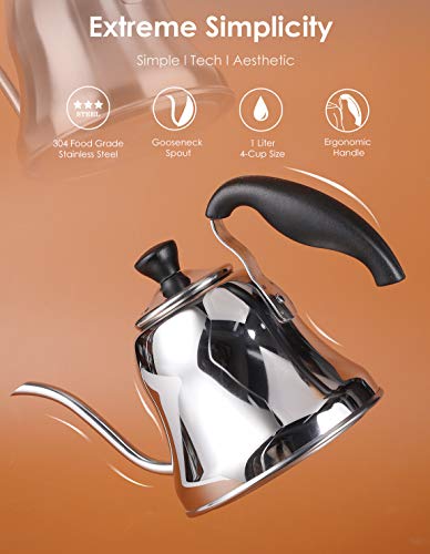 Chefbar Tea Kettle for Stove Top Premium Gooseneck Kettle, Small Pour Over Coffee Kettle, Goose Neck Tea Pot Stovetop Teapot, Drip Hot Water Heater for Camping, Home & Kitchen, Stainless Steel, Silver Chefbar Tea Kettle for Stove Top Premium Gooseneck Kettle, Small Pour Over Coffee Kettle, Goose Neck Tea Pot Stovetop Teapot, Drip Hot Water Heater for Camping, Home & Kitchen, Stainless Steel, Silver
