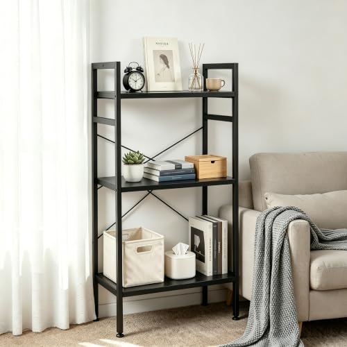 Image of HealSmart 3 Tier Bookshelf, Free Standing Book Shelf Home Office Bookcase Shelf Storage Organizer for Bedroom, Bathroom, Living Room, Office, Balcony, Black