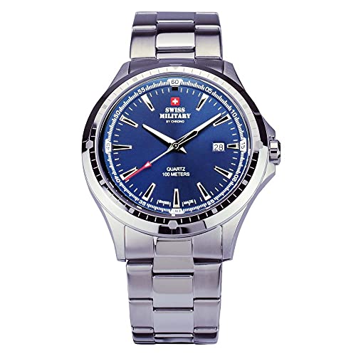 Montre homme acier Swiss Military SMP34056.03 au cadran bleu idéale du bureau aux loisirs