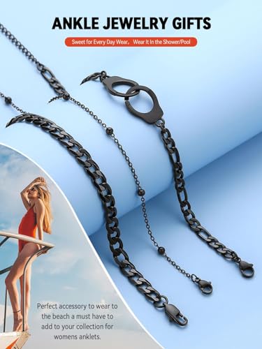 Image of FaithHeart Waterproof Ankle Bracelets for Women, 1 /2 /3Pcs Non Tarnish Stainless Steel Layered Anklet Set Paperclip Figaro Cuban Link Chain Dainty Summer Beach Jewelry Gift Adjustable Size