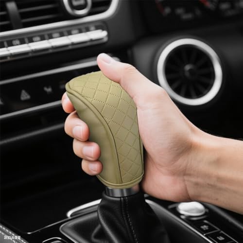 Image of STHIRA Premium PU Leather Car Gear Knob Cover Fashionable Anti-Slip, Durable & Universal Fit Car Gear Cover Protects Against Scratches /Wear, Beige