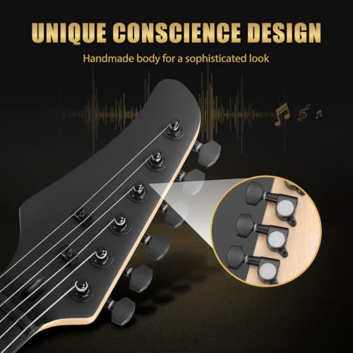 Image of Ktaxon Left-Handed Electric Guitar, Full Size Solid Body Guitars, Matte Black