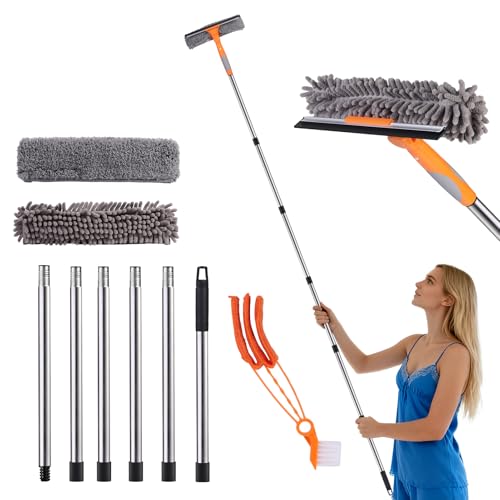GOYOXOKY 7.8Ft/2.4M Window Squeegee Cleaner Tool Kit with 6 Pole Long Handle, Glass Cleaner Brush with Silicon Squeegee and Microfiber Cloth, High Window Cleaning Equipment for Wall, Car Glass, Mirror