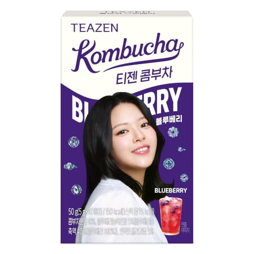 Image of TEAZEN Blueberry Flavored Kombucha Tea, Hydration Drink Mix, Sugar Free, Live Probiotics & Prebiotics, 10 Sticks, 1.76oz