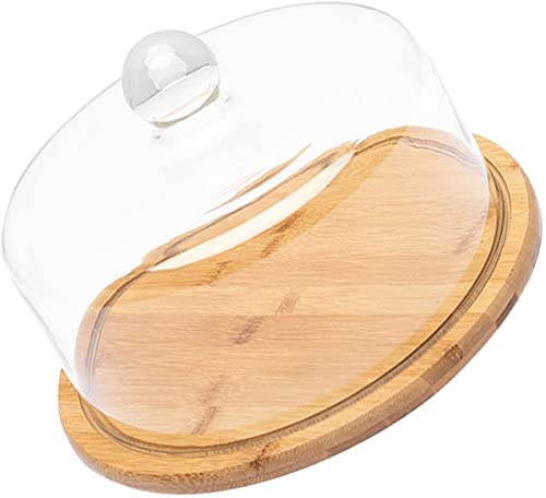 Käseglocke Glashaube mit Holzplatte, Glas-Kuchenkuppel und Bambus-Servierbrett für Käse- und Kuchen-Displays