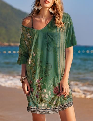 Image of Ekouaer Womens Tshirt Nightgown Cotton V Neck Sleepshirts Comfy Casual Nightshirt for Women
