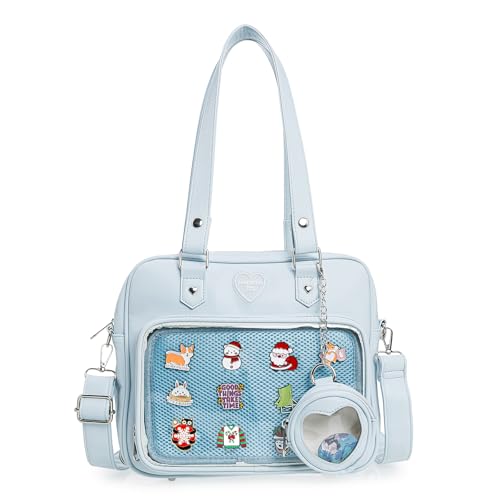 Image of Square Kawaii Ita Bag Crossbody Shoulder Backpack With Insert Pin Display | Large Space For Dolls & Badges, For Anime Kpop Lovers Daily Outings