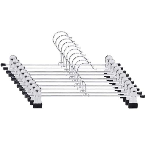Trouser Hanger 10Pack Pant Hangers Space Saving Skirt Hangers with Clips Adjustable Non-Slip Coat Hangers Heavy Duty Chrome Clothes Hangers Clothes Hook