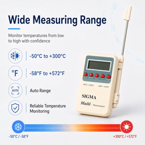 Image of Sigma Instruments Digital Temperature Meter /Thermometer with Sensor (-50C To 300C)