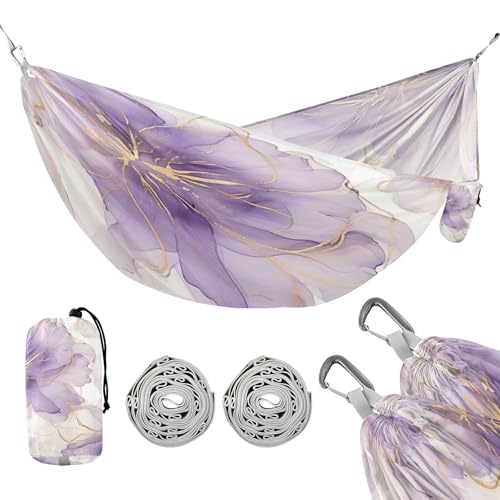 ATTX Purple Silver Flower Camping Hammock - Lightweight & Portable Hammocks, Heavy Duty 330lbs Capacity for Indoor, Hiking, Backpacking, Travel, Backyard, Beach#305