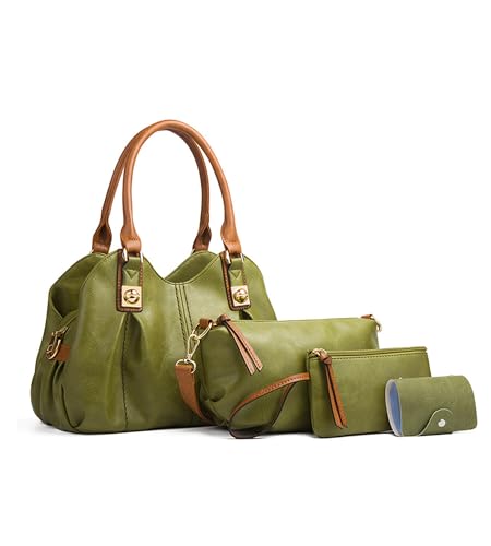 KingTo Conjunto de 4 bolsas retrô para mulheres, bolsas de ombro elegantes, com alça superior macia, Verde