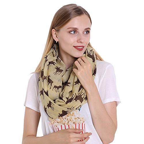 GERINLY Animal Circle Scarves: Cute Moose Print Infinity Loop Scarf For Christmas (Beige)