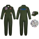 Kosgraiy Kid Air Force Fighter Pilot Costume,Flight Suit Military For Boy And Girl,Maverick Pilot Costume Halloween Cosplay Kid,6-8Years