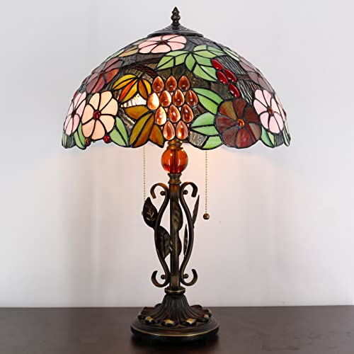 Avivadirect Tiffany Lamp Stained Glass Grape Table Lamp 16X16X24 Inches Antique Iron Metal Leaves Memory Tiffany Style Lamp For Bedroom Living Room Office #TOP1