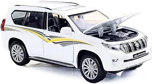 Image of DEOXY 1:32 Die-Cast Metal Prado Car Toy with 6 Openable Doors, Lights, and Sounds for Kids Boys and Girls Children (White)