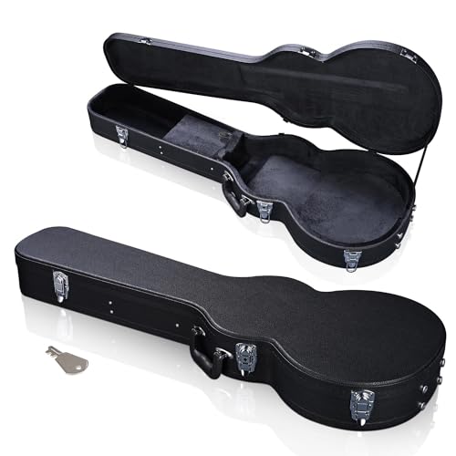 HeyJiaYu Electric Les Paul Guitar Hard Shell Carrying Case, Electric Les Paul Guitar Wooden Hard Shell Lockable with Key, Black (Les Paul Guitar)