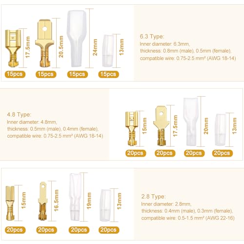 YIXISI 440 PCS 2.8mm 4.8mm 6.3mm Male and Female Wire Spade Connector Kit, Electrical Crimp Terminal Block Assortment Kit - Image 2