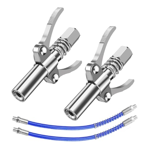 ELESKY Embout Pompe à Graisse 2 Pièces, Coupleur G Double Poignée Jusqu’à 10 000 PSI avec Tuyau Flexible 30 cm, Coupleur Rapide pour Graisseurs...