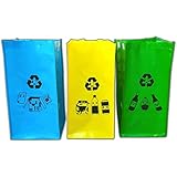 Bolsas de reciclaje con colores y dibujos Kawaii - Refuerzo para usar como 3 cubos de basura ecológicos en casa y reciclar plástico, vidrio, papel y cartón - De la cocina al contenedor o papelera