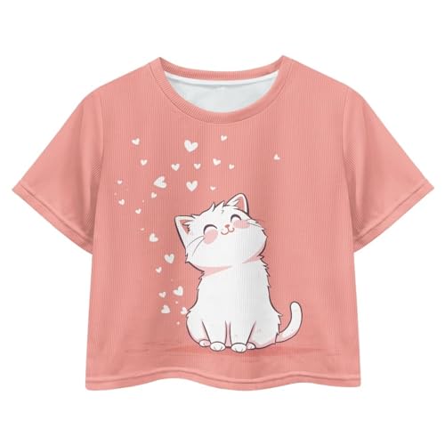 Image of Girls Fashion Crewneck Tee Shirts Casual Short Sleeve Crop Top Summer Outfits 5-14 Years Old