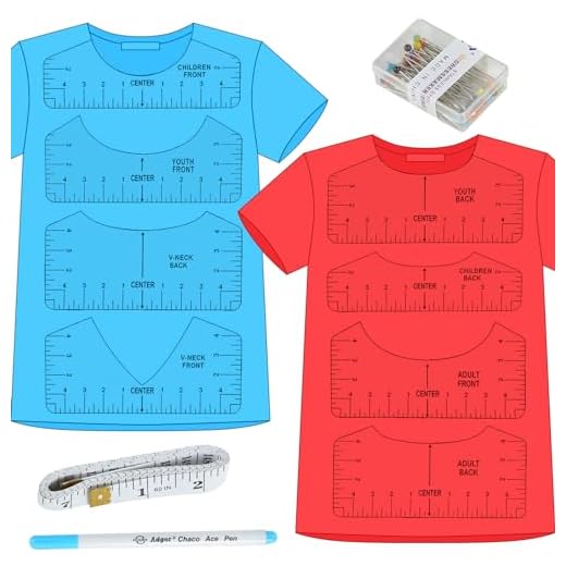 Koogel 8 Pcs Tshirt Ruler, T-Shirt Alignment Guide Tool Tshirt Ruler Guide T Shirt Rulers to Center Designs for Transparent V-Neck/Round T Ruler Children Youth Adult Front and Back Measurement