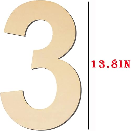 Miniatura 2 de Números de madera grandes de 15 pulgadas 3, número de madera en blanco 3, números de madera grandes sin terminar para manualidades, letreros de