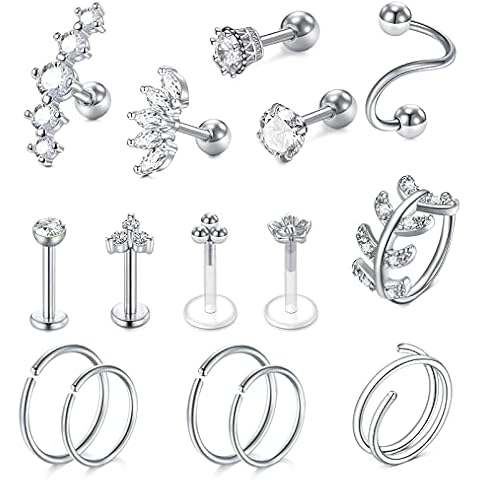 Longita Cartilage Earring Cartilage Earrings for Women Helix Piercing Jewelry Tragus Earrings for Women Silver Cartilage Hoop Earring Cover